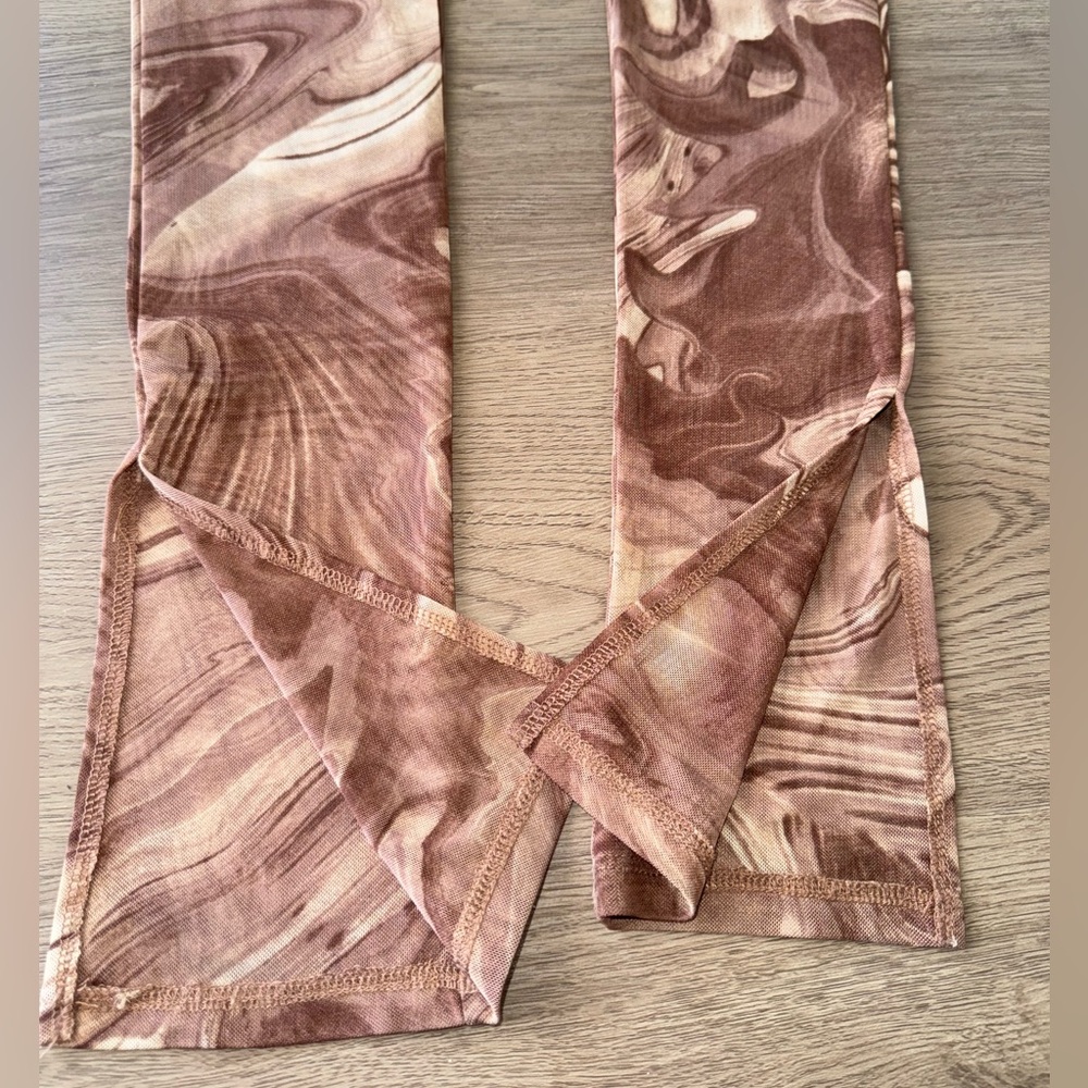 Naked Wardrobe Women’s Mesh Brown Leggings with Artistic Swirl Design-Sz Large - Picture 6 of 10